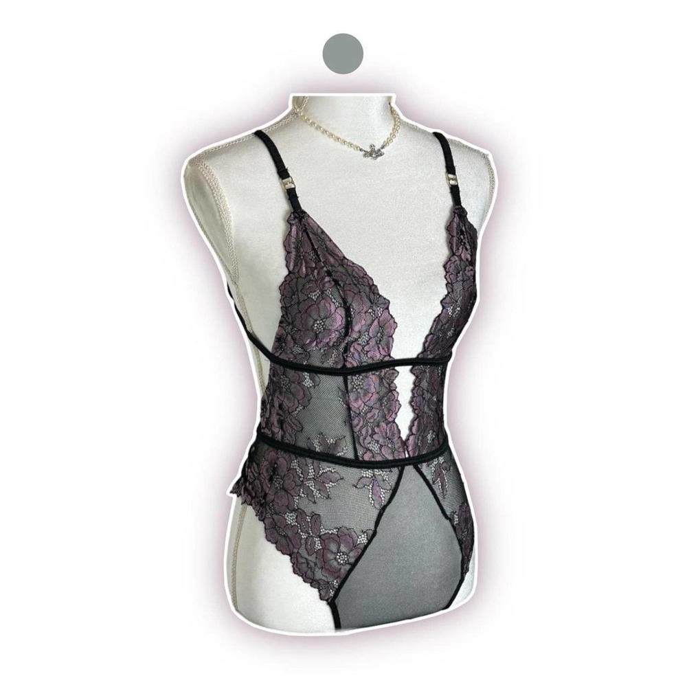 Y2k sexy pink floral black lace bodysuit